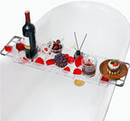 IEEK Expandable Bath Tray with Wine and Book Holder - Clear Acrylic Bathtub Caddy Shelf - Plastic Board Gift for Women
