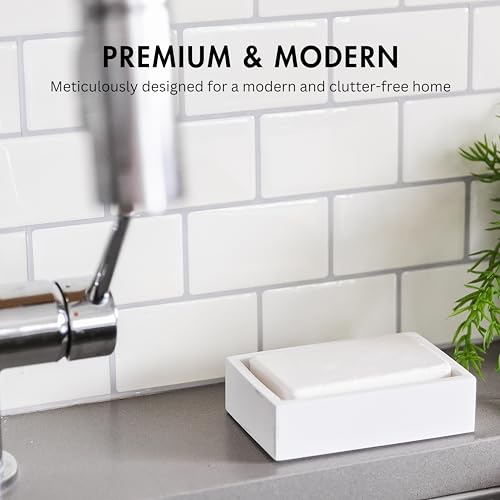 YEW DESIGN - Matte White Square Soap Dish for Bathrooms and Kitchens (Square White) - color: Matte White, size: Soap Dish Square