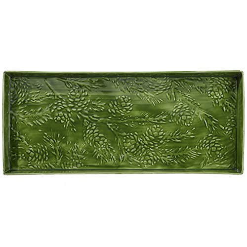 HF by LT Pine Branch Pattern Enamel Boot Tray, 30 x 13 inches, Forest Green - color: Pine Branch Design, Forest Green