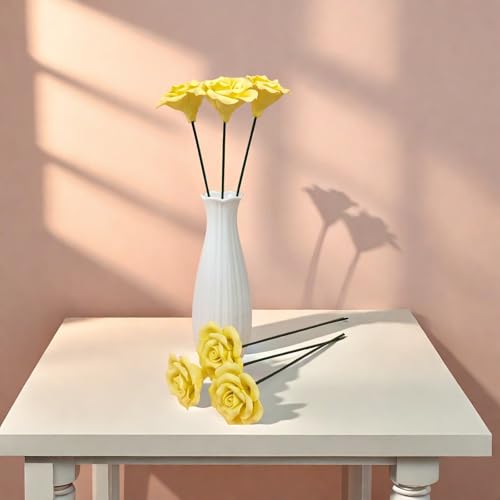 Handmade Porcelain 3D Ceramic Rose Flower, Eternal Flower Decoration for Home Office Decor, Creative Desktop vases, Porcelain Decorations, Exquisite, Set of 6 (Yellow) - color: Yellow