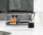 2 Tier Metal Frame Perfume Organizer in black - morden, stylish, minimalist tiered tray for Watch, Jewelry, Brooch Skincare, - Elegant Countertop Display Shelf for Dresser, Vanity, Bathroom