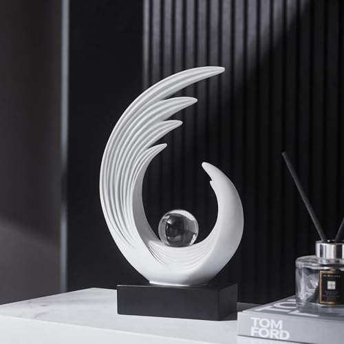 FJS Modern White Statue, Resin Shelf Decor, Abstract Art Sculptures for Living Room, Bookshelf, Dining Room, Office, Coffee Table, TV Stand - color: C-white