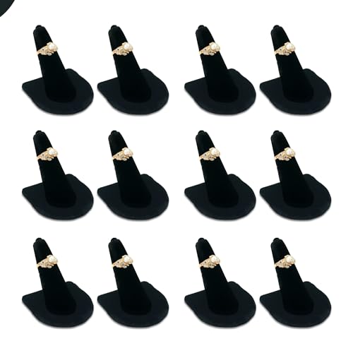RJ Displays 12 Pcs Black Velvet Rings Display Stand, Jewelry Holder Organizer for Wedding, Showcase & Selling-Perfect Ring Display Case-Jewelry Ring Organizer holder-Perfect Rings stand for vendors - size: Pack of 12