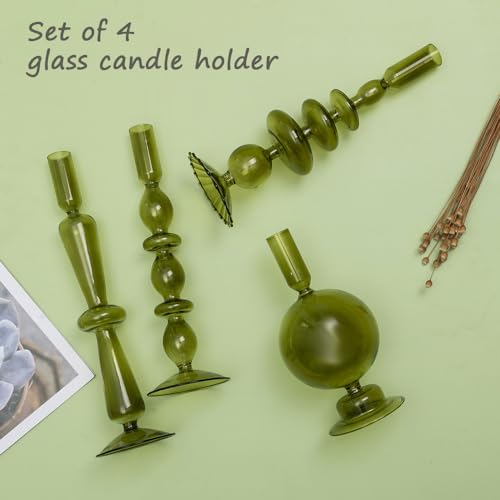 Candle Stick Candle Holder, Glass Candle Holders for Table Centerpiece, Modern Style Green Candle Holder Mixed 4pcs - color: Green