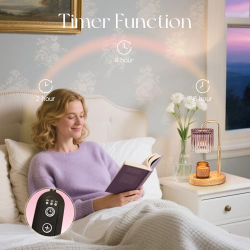 Candeldo Candle Warmer Lamp with Timer: Purple Candle Warming Lamp with 2 Bulbs Height Adjustable Wax Melt Dimmable Bedroom Decor for Women - color: Purple