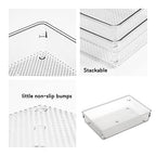 3 Set Clear Plastic Junk Drawer Organizer Vanity Curlery Utensil Makeups Organizer for Kitchen 6" X9'' - size: 3 Pack 9"x6" Clear Plastic