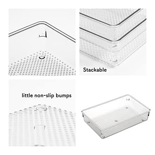5 Pack Clear Plastic Drawer Organizer Tray Cutlery Utensil Makeups Drawer Silverware Organizers 6" X 9" - size: 5 Pack 6"x9" Clear Plastic