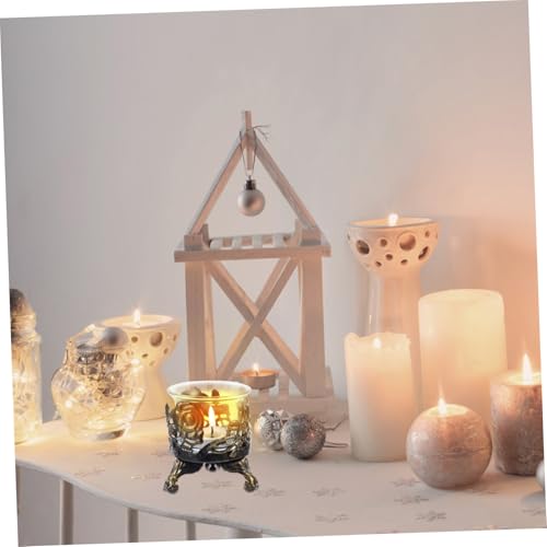 Retro Iron Carving Hollowed Candlestick Holder with Glass Cup Vintage Decorative Candle Holder for Home Office Craftsmanship Clean Surface for Holidays Weddings and Dinner Parties