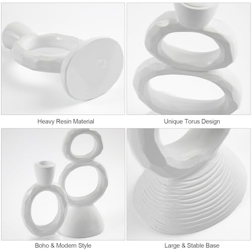 White Taper Candle Holders for Candlesticks, Unique Decorative Candlesticks Holder Home Decor Set of 2 for Fall Thanksgiving Wedding Table Centerpiece Decorations, Modern Aesthetic Room Decor（Resin） - color: White