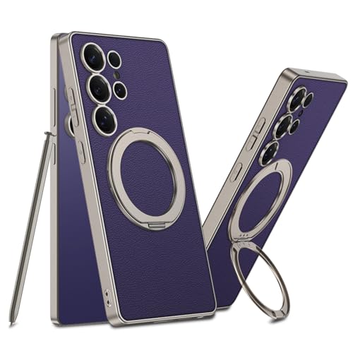 Leather Case for Samsung Galaxy S25 Ultra with Kickstand Magnetic Ring, Compatible with Wireless Charging, Invisible Stand Luxury Slim Protective Shockproof Cover for Samsung S25 Ultra (Purple) - color: Purple