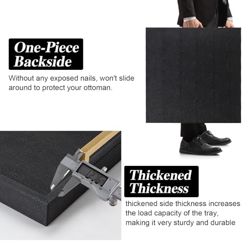 Extra Black Large Serving Tray with Handles for Ottoman,Versatile Shagreen Leather Square Ottoman Tray for Living Room - color: Black, size: 20" x 20" x 3"