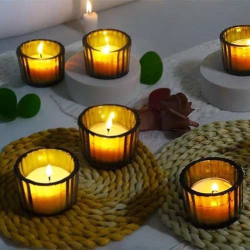 GOLDEAL Amber Tealight Candle Holder,Set of 24 Thick Glass,Tea Light Holders Bulk,Votive Candle Holders,for Wedding Table Decor,Party Supplies,Bridal/Baby Shower Decorations,Centerpieces for Tables - color: Amber
