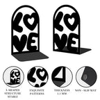 Decorative Book Ends, 2 Pcs Love Decor Metal Bookends Rectangular Black Bookends for Shelf Decoration and Book Organization - style: Love