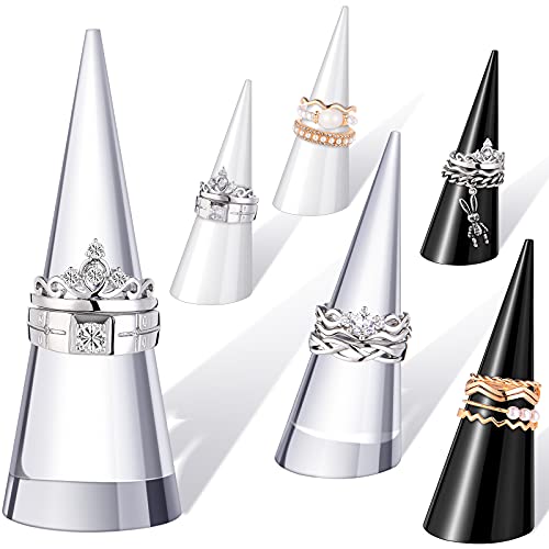Jetec Clear Acrylic Crystal Ring Holder Acrylic Ring Display Jewelry Holder Wedding Display Cone Support Single Finger Rings Showcase Stand for Jewelry - color: Black, Transparent, White