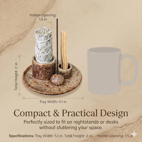 Palo Santo Sticks Holder, Multi-Purpose Handmade Ceramic Incense Burner for Palo Santo Incense Sticks, Sage Holder for Burning, Ash Catcher Tray for Meditation Yoga Room-Brown White - color: Brown White