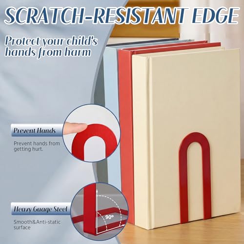 Chunful 12 Pcs Modern Metal Book Ends for Shelves Decorative Small Bookends Book Shelf Organizer Minimalist Design Stopper to Hold Books for Home Office (Red,5.5 * 3.75 * 2.25inch) - color: Red, size: 5.5*3.75*2.25inch