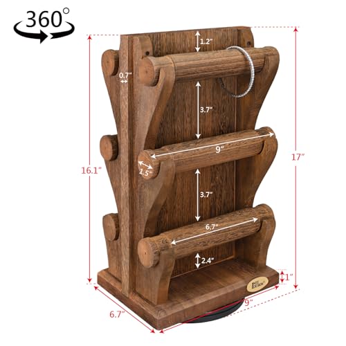 Ikee Design Two-Sided Rotating Wooden Jewelry Bracelet Display Stand-6 Removable Holders, 3 Tier Bar Bangle Organizer-Perfect for Bracelets and Jewelry Display for Vendors, Brown Color - color: 1) Brown, 6 Bars