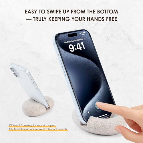 Artificial Stone Cell Phone Stand for Desk Handcraft Pebble Shape Minimalist Decor for Desk Kitchen Counter Office Easy of Use Sturdy and Stable(Silver Grey) - style: silver grey pebble