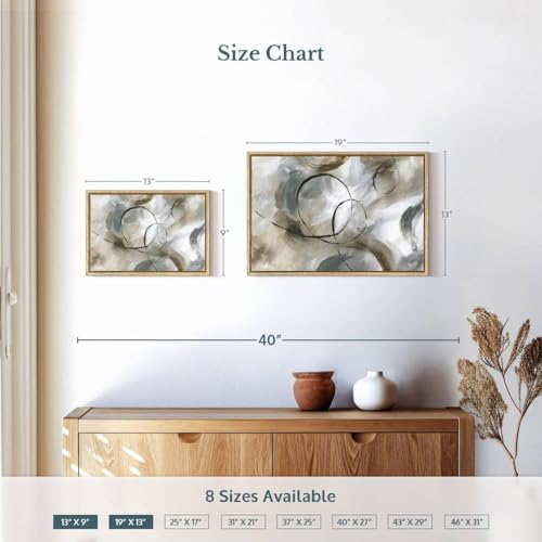 ElephantStock - Allegro Wall Art - Horizontal Floating Framed Canvas - Living Room Wall Decor - Painting Strokes And Lines Framed Canvas Art - Gray And Brown Decor by Nan - 13" x 9" - color: Floating Frame Natural Wood, size: 12"L x 8"W
