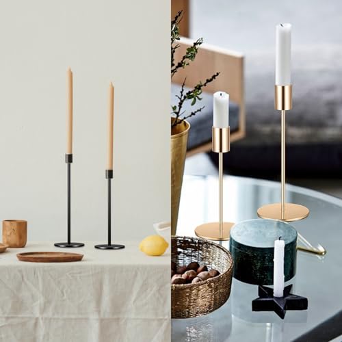 3 Pcs Gold Taper Candle Holders, Gold Candlestick Holderss, Candle Sticks Holder Decor for Mantel Centerpiece Fireplace Wedding Dinning Party Home Cabinet Table Decor(3 Heights)