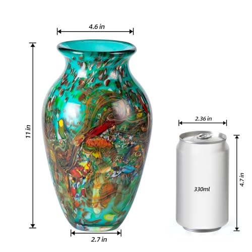 KAMMAK Colored Glass Vase, Beautiful Hand Blown Decorative Vase, Modern Art Vase for Flower Mantle Dining Table Centerpiece, Entryway Living Room Wedding Decoration (JG2066) - style: JG02066