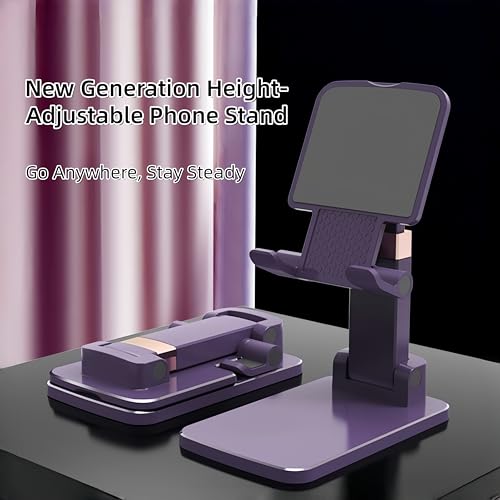 Foldable & Height Adjustable Phone Stand for Desk, Super Stable Cell Phone Holder, Universal for iPhone, Portable Pocket-Sized Stand for Home Office Kitchen - Purple - color: F-Standard - Purple