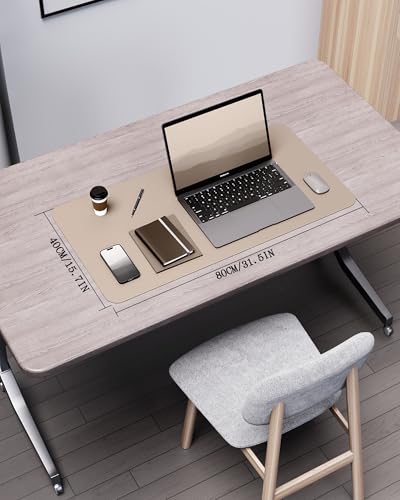 YSAGi Double-Sided Desk Pad, 35.4"x17" Leather Desk Mat, Eco Cork Desk Pad Protector,Large Mouse Pad,Waterproof Desk Blotter for Office/Home (Beige/Cork) - color: Beige/Cork, size: 35.4"x17"