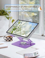 Aoviho Tablet Stand 360° Rotating Aluminum Holder - Adjustable, Portable & Foldable Monitors Stand for iPads, Compatible with 4-13.3" Tablets, Purple - color: Purple