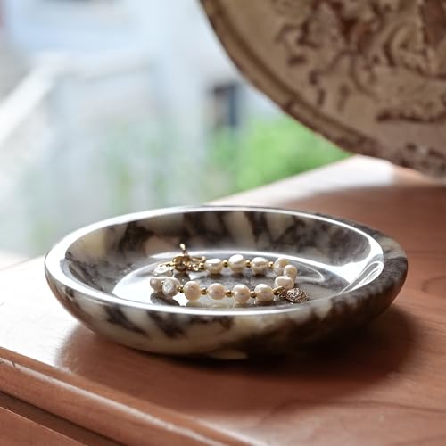 ZSHAWN Natural Marble Ring Dish Jewelry Tray – 5.5" Trinket Dish for Rings Earrings Necklace, Scratch-Resistant Vanity Organizer, Elegant Gift for Women (Calacatta Viola) - color: Calacatta Viola