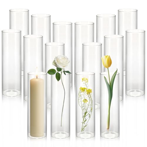 Tigvio 16 Pack 5.9" Tall x 1.8" Diameter Clear Glass Cylinder Vases - Multi-Use Flower Vase, Hurricane & Floating Candle Holders for Wedding Centerpieces, Home Decor, Table Displays - size: 16 Pc (5.9" x 1.8")