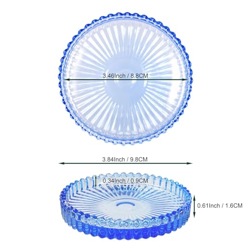 3.8 Inch Blue Glass Pillar Candle Holder Plates Set of 4 Coaster Holder Round Candle Stand for Table Centerpieces, Wedding,Party,and Home Decor - color: Bule