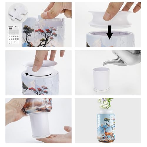 3D Puzzle Vase Unique Flower Vase for Adults Made by 162 Curved Plastic Puzzle, Relax Puzzles for Adults, DIY Jigsaw Creative Gift for Parents & Housewarming - color: Sika Deer