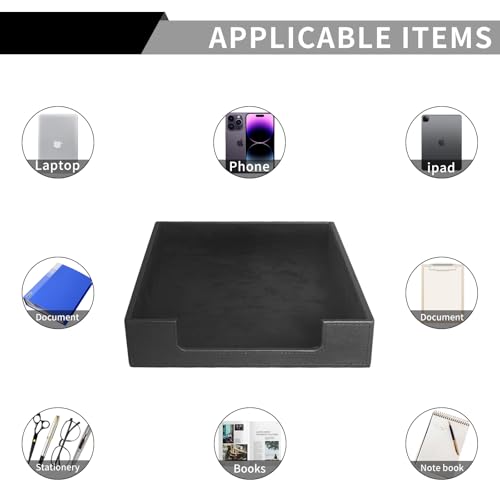 PU Leather Letter Tray - Load Documents Trays Front for Office Desktop Organizer - Desk Magazine, File, A4 Paper Holder - Paper Document File Holder (Black, A4-Tray) - color: Black