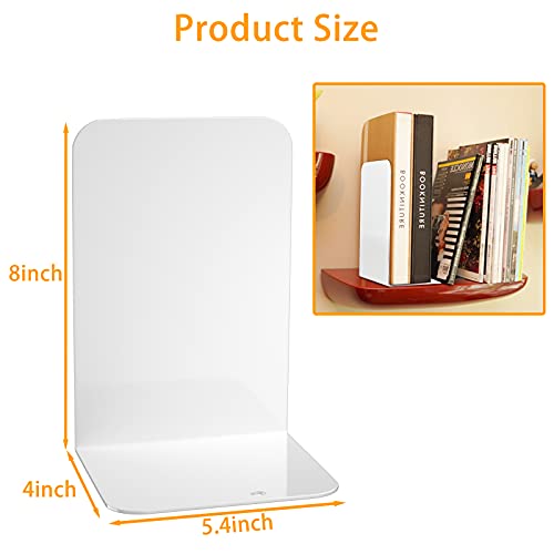 VFINE Bookends 1 Pair, White Metal Book Ends, Bookends for Shelves, Book Stopper for Heavy Books, Book Dividers for Home Office - color: White 1 Pair Bookends