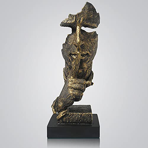 fazhongfa Thinker Statue - Silence is Gold Modern Decor Creative Abstract Art Figurine Resin Sculptures Decoration Room Home Study Office Figurines for Desktop Shelf Table Ornament (Bronze) - color: Bronze