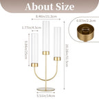 Sziqiqi Candelabra Gold Candlestick Holders: 3 Arm Candelabra Centerpiece with Glass Hurricane for Dining Table Fireplace - Modern Candle Holders for Wedding Christmas - color: Gold