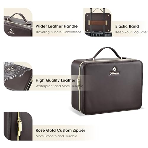 Leather Makeup Case with LED Lighted Mirror 11.4 Inch Travel Makeup Bag Adjustable Brightness in 3 Colors Cosmetic Organizer Artist Storage Bag with Dividers Brush Holder Bag Vanity Dark Brown - color: WD-Dark Brown 11.4 Inch, size: 2-Medium