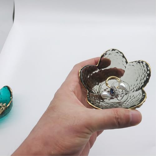 Green Flower Ring Jewelry Tray, Small Glass Jewelry Dish for Women, Room Decor Trinket Tray for Earrings Necklaces, Wedding Engagement Ring Holder, Key Dish Jewelry Plate Bowl Gift - color: Green