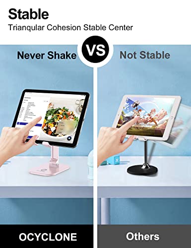 OCYCLONE Phone Stand, Adjustable Height and Angle Foldable Cell Phone Stand Holder for Desk, Taller iPhone Stand Compatible with 4.7"-13" Smartphones iPad Tablet, Pink - color: Pink