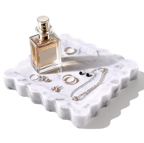 Marble Tray for Bathroom, Scalloped Tray, Marble Vanity Tray, Natural Stone Tray, Marble Tray for Kitchen Counter, Jewelry, Candle, Lotion, Countertop, Bathroom, Home Decor, Square - style: Square