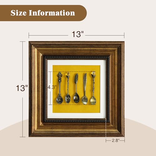 FOLKOR LIFE Vintage Wall Art Decor, Framed Wall Sculptures Art with Embossed Intricate Spoons Design for Home Decor, Dining Room Décor, Coffee Shop, Housewarming Gifts for New Home, 13x13 - color: White & Yellow-5 Spoons