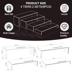 Acrylic Display Riser Stand of 8pcs, 5mm Thickness, 12'' Length Tierd Display Stands, Acrylic Shelf Risers for Perfume Display,Risers for Buffet Table,Cupcake Stand,Pop Figurines,Tumbler,Food - size: 8PCS