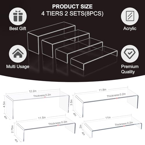 Acrylic Display Riser Stand of 8pcs, 5mm Thickness, 12'' Length Tierd Display Stands, Acrylic Shelf Risers for Perfume Display,Risers for Buffet Table,Cupcake Stand,Pop Figurines,Tumbler,Food - size: 8PCS