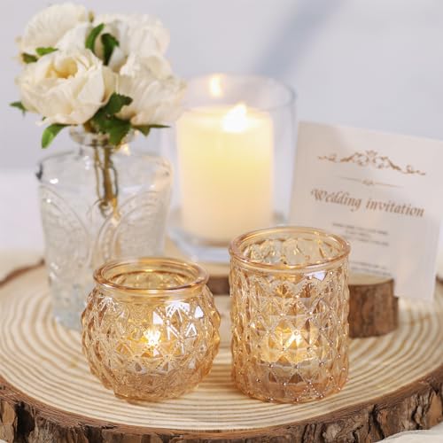 DARJEN Gold Votive Candle Holders Set of 24- Gold Candle Holders Bulk for Table Centerpiece, Tea Lights Candle Holder Glass for Wedding Shower, Home & Party Decor - color: Gold, size: 24 Pcs
