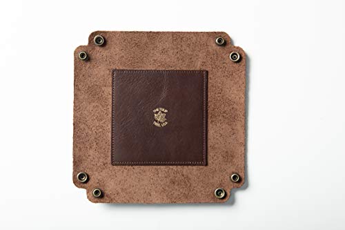 American Made Premium Leather Valet Tray, Folds Flat! Dice Rolling Basket and Organizer with Brass Rivets (Dark Walnut Brown, Medium) - color: Dark Walnut Brown, size: 5" x 5" x 2"