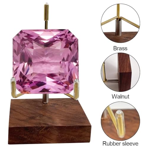 Adjustable Brass Crystal Display Stand with Walnut Base Mineral Specimens Display Stand Rock Display Easel Metal Display Holder for Stones Geodes Fossils Spheres Agate Slices L/Tripod