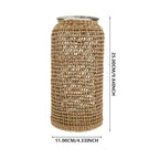 DOITOOL Boho Glass Vase with Rattan Cover, Rustic Farmhouse Vase Round Decorative Flower Container Flower Bud Container for Floral Arrangements Table Centerpiece, 4.3 x 4.3 x 9.8 inch