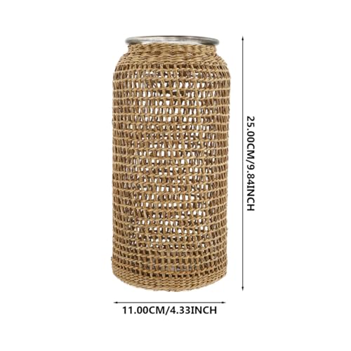 DOITOOL Boho Glass Vase with Rattan Cover, Rustic Farmhouse Vase Round Decorative Flower Container Flower Bud Container for Floral Arrangements Table Centerpiece, 4.3 x 4.3 x 9.8 inch