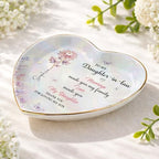Personalized Heart Shape Jewelry Dish for Daughter-in-Law, Ceramic Trinket Tray Ring Holder With Custom Birth Flower, “Marriage Made You Family, Love Made You My Daughter” Keepsake - color: Daughter In Law 129
