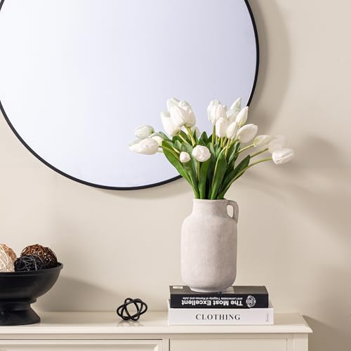 Ceramic Flower Vase Home Decor - Large White Rustic Table Flowers Vases Living Room Bedroom Plant Decoration Farmhouse Vintage for Kitchen Shelf Office Coffee Dining Desk House Women (9.7" Rustic) - color: 04-rustic-9.7"